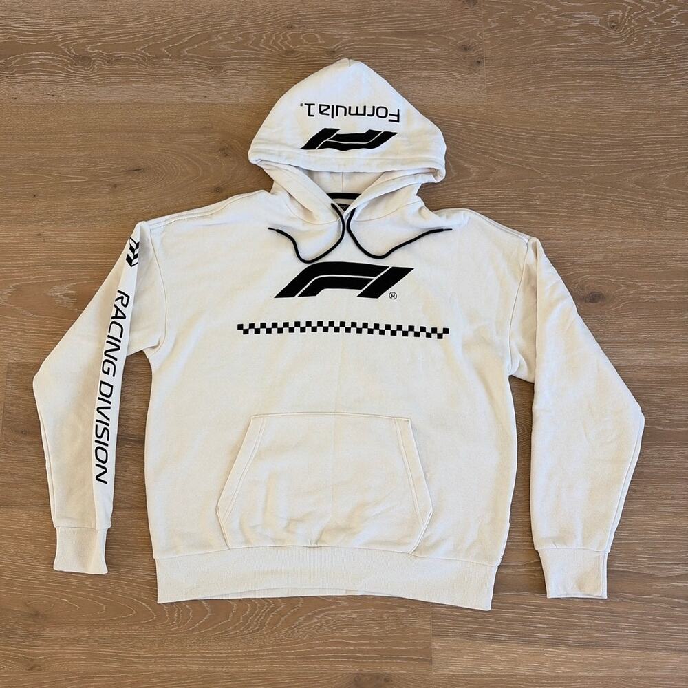 Aeropostale Formula 1 Racing Pullover Hoodie Shadow Car Size M Cream Black